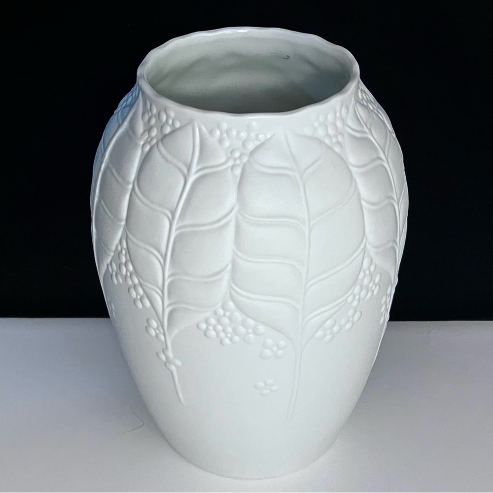 Vintage KPM White Bisque LEAVES VASE / 6.25 Inches / WEST GERMANY / Circa 1970